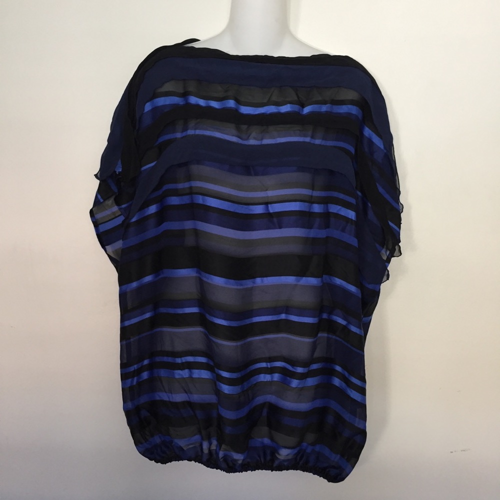 Lane Bryant Sheer Top Size 14/16 Black & Blue Striped
